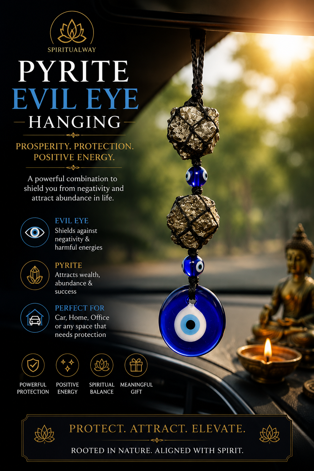 Pyrite with Evil Eye Hanging